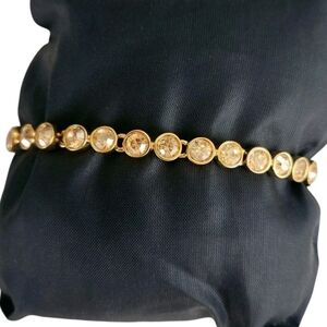 Signed Swarovski Gold Tone Champagne Crystal Tennis Bracelet 7"